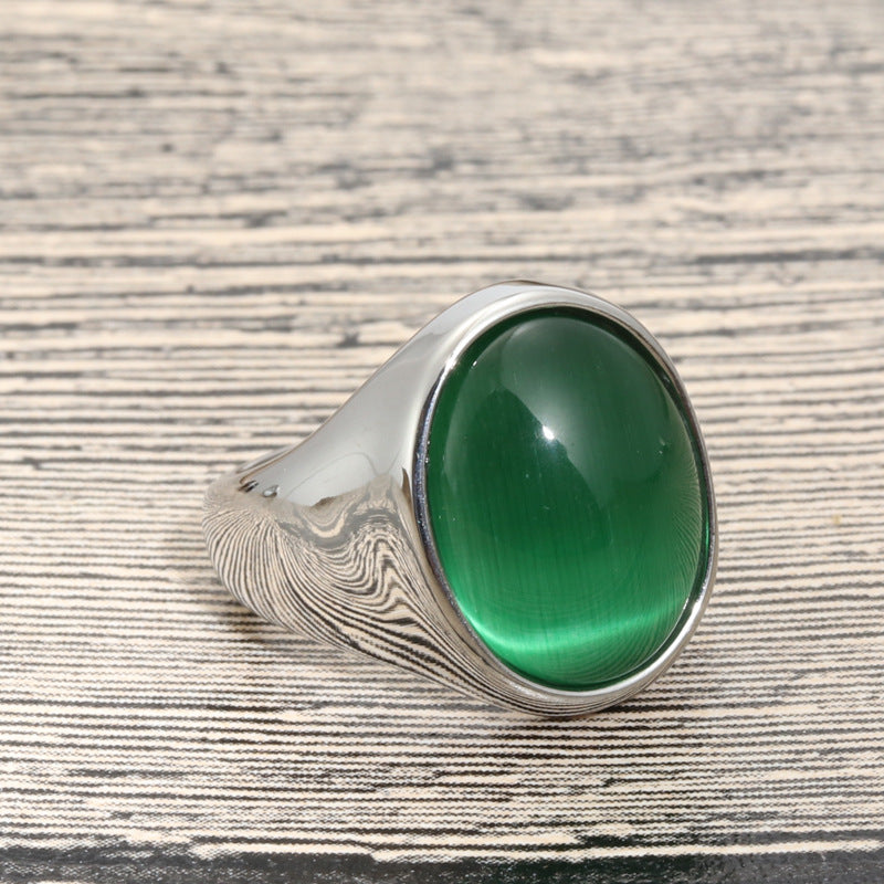 Men's Elite Titanium Steel Ring Featuring a Large Gemstone - Trendsetting Stainless Steel Accessory