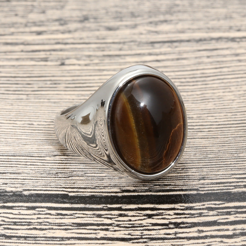 Men's Elite Titanium Steel Ring Featuring a Large Gemstone - Trendsetting Stainless Steel Accessory