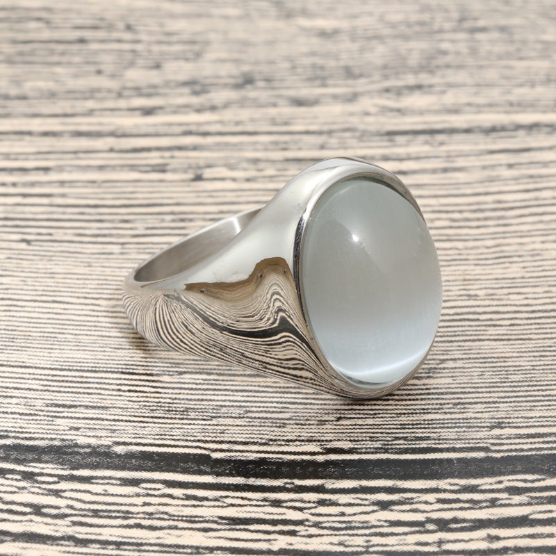 Men's Elite Titanium Steel Ring Featuring a Large Gemstone - Trendsetting Stainless Steel Accessory