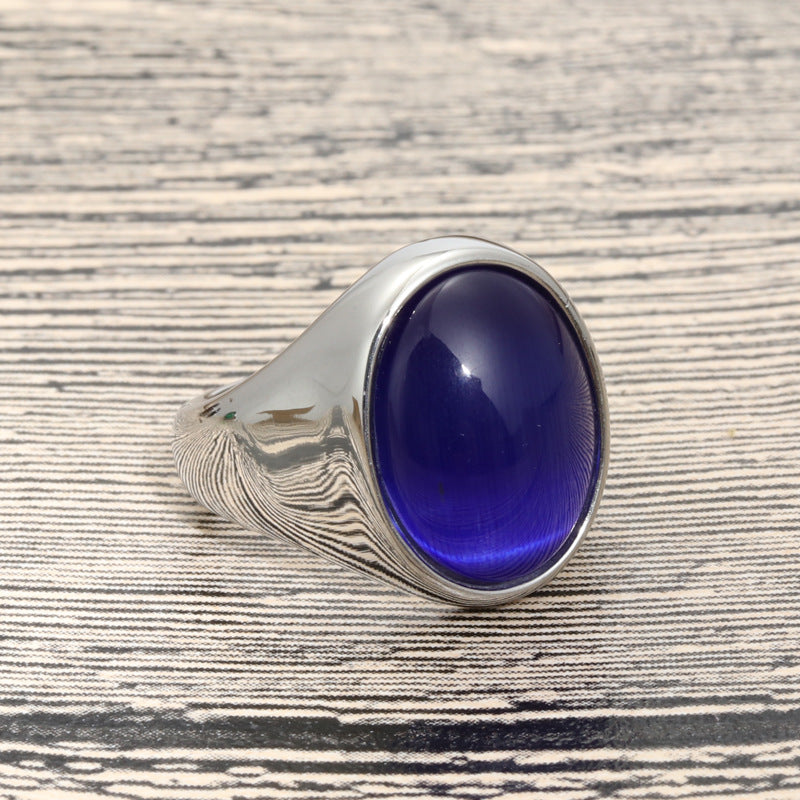 Men's Elite Titanium Steel Ring Featuring a Large Gemstone - Trendsetting Stainless Steel Accessory