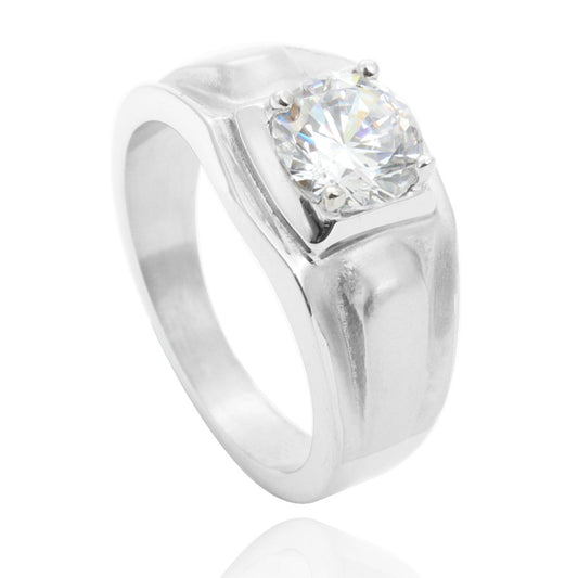 Elegant Titanium Steel Zircon Engagement Ring - Chic Stainless Steel Fashion Accessory