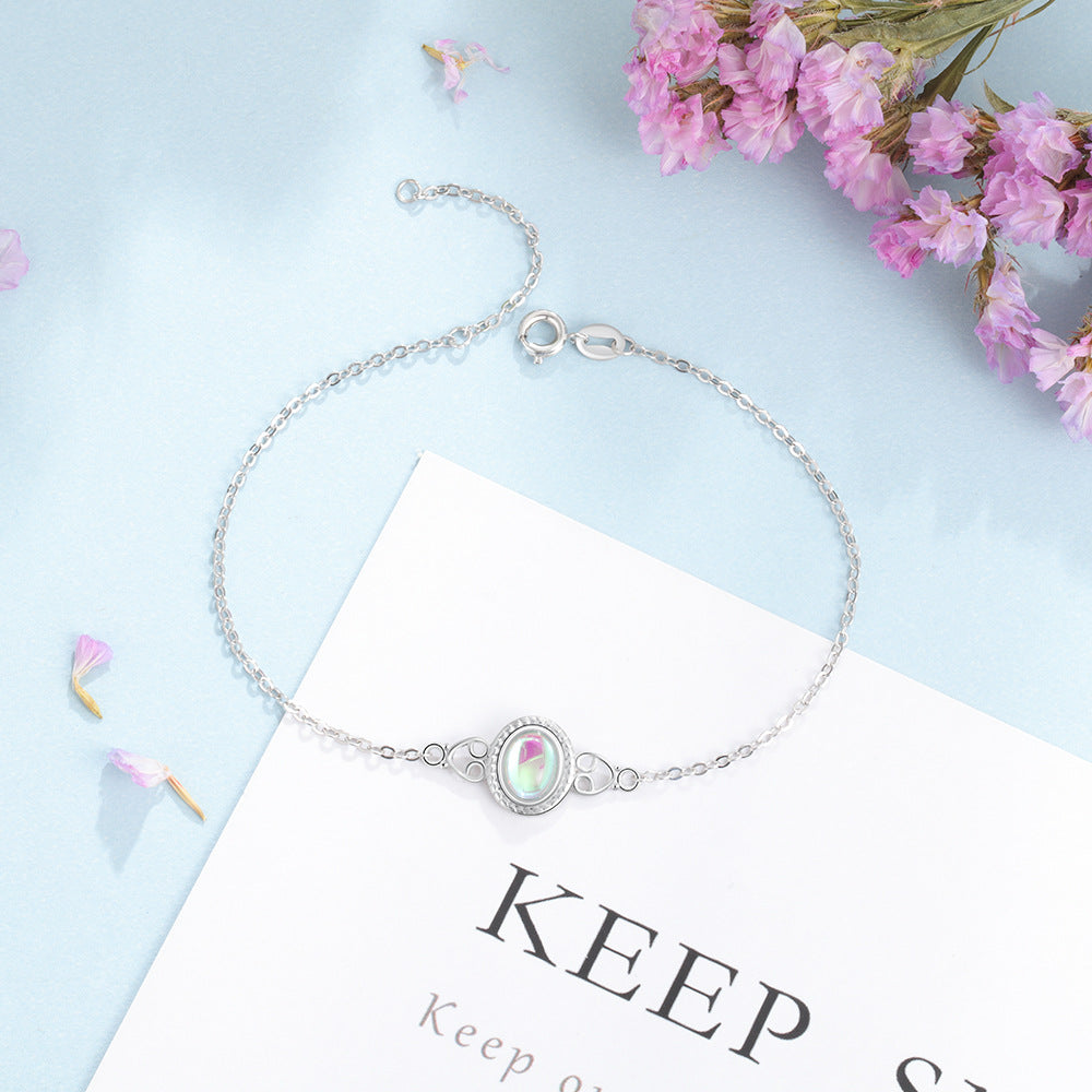 Oval Moon Stone Sterling Silver Bracelet