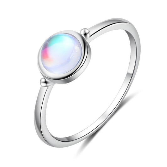 Round Moon Stone Sterling Silver Ring