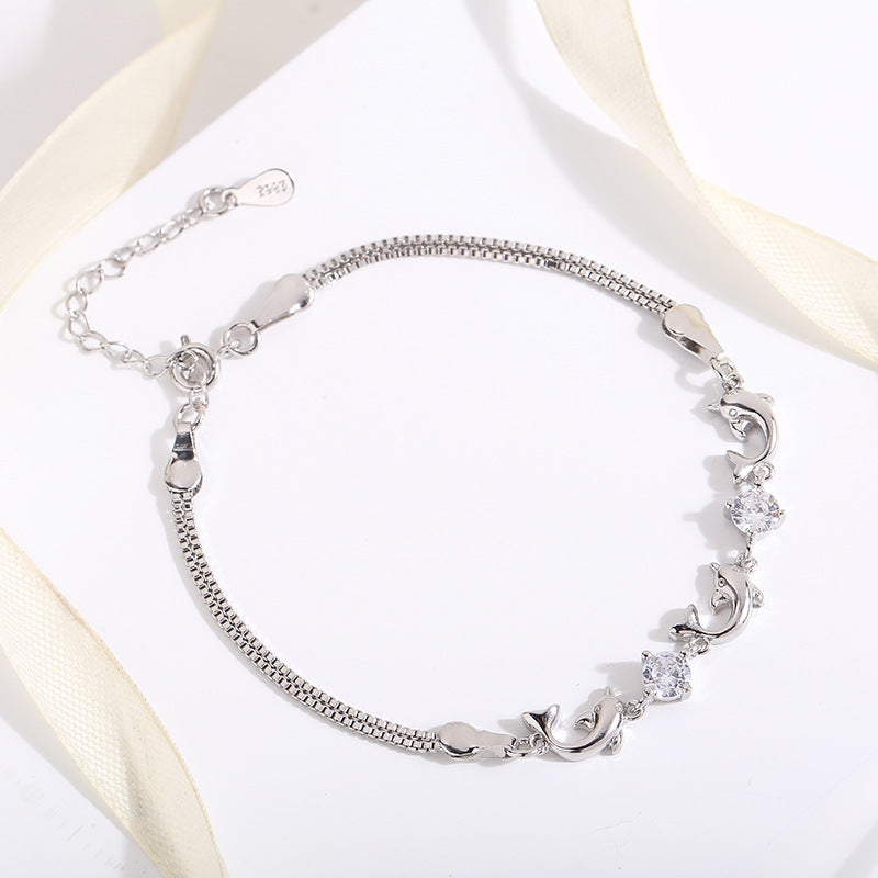 Fortune's Favor Sterling Silver Dolphin Zircon Bracelet