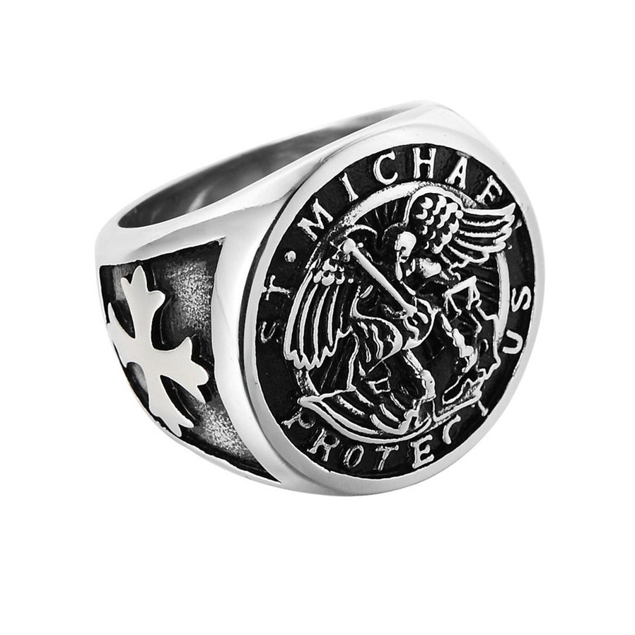 Jihad Angel Saint Cross Titanium Steel Ring for Men