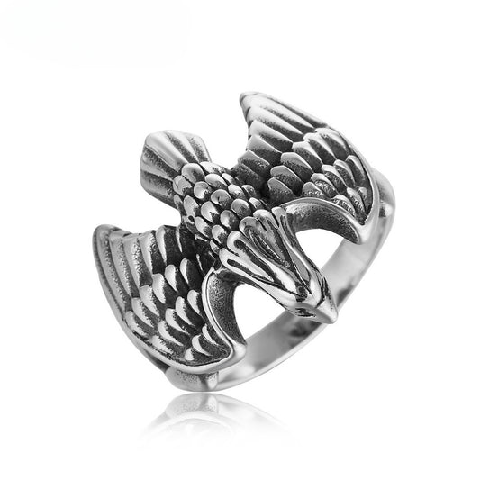 Vintage Winged Flying Eagle Titanium Steel Ring for Men