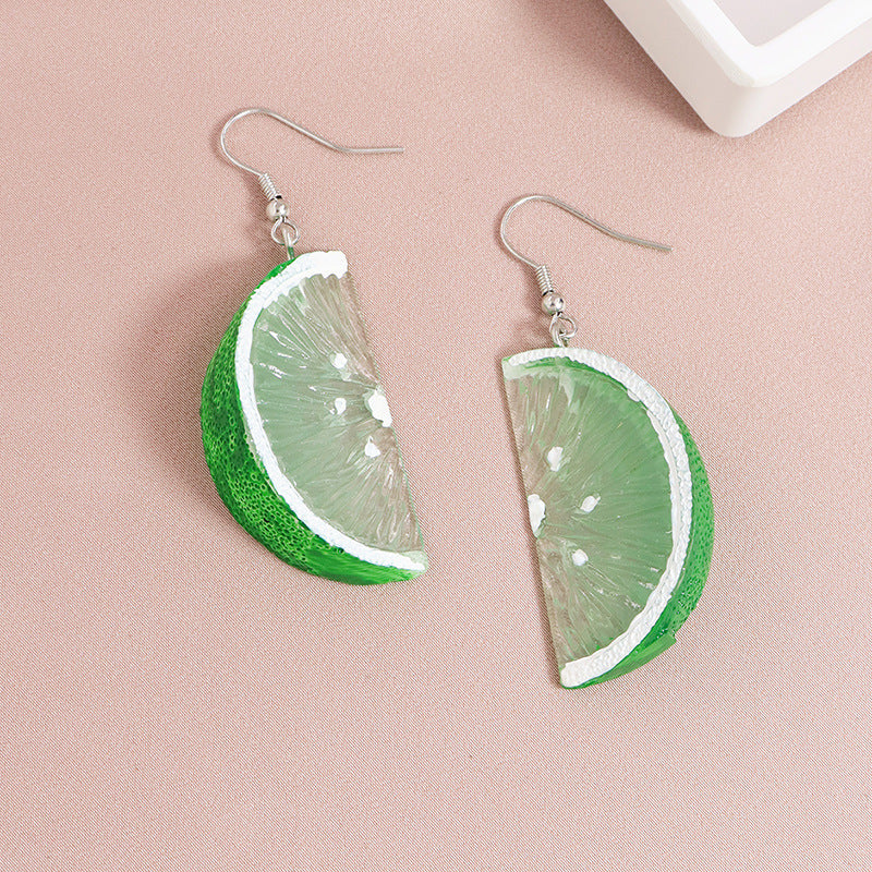 European-American Internet Celebrity Green Lemon Earrings with a Minimalist Twist