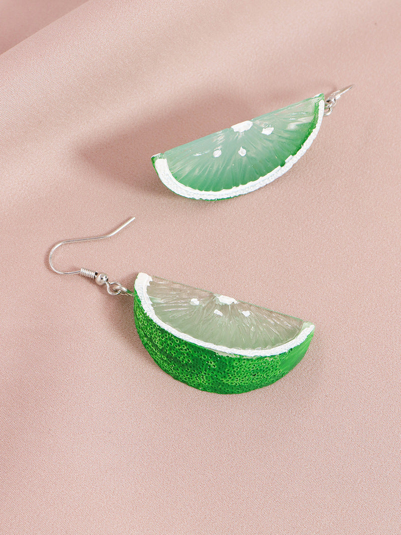 European-American Internet Celebrity Green Lemon Earrings with a Minimalist Twist