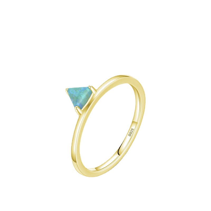 Opal Geometric Sterling Silver Women's Ring - Korean Style