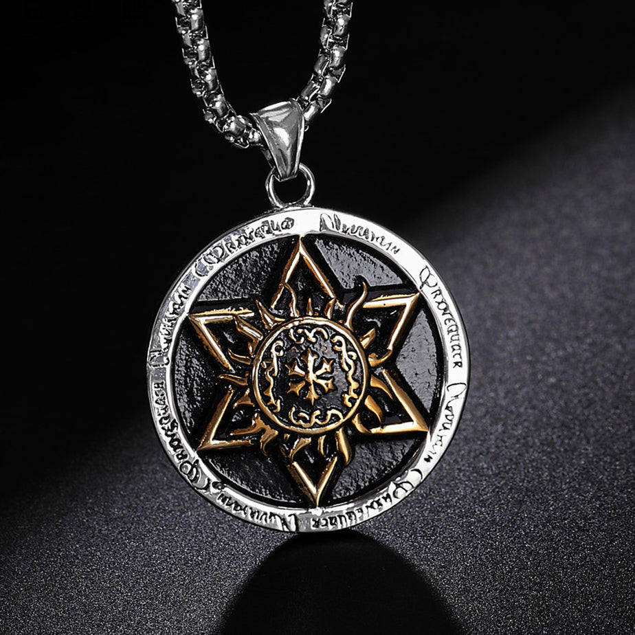 Hexagonal Lotus Flower Round Shape Titanium Steel Necklace for Men