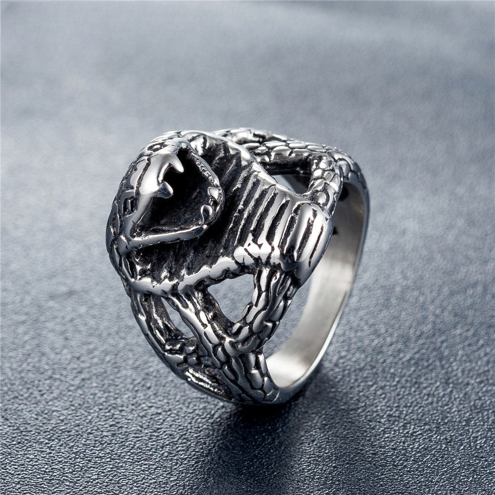 Punk Cobra King Hollow Titanium Steel Ring for Men