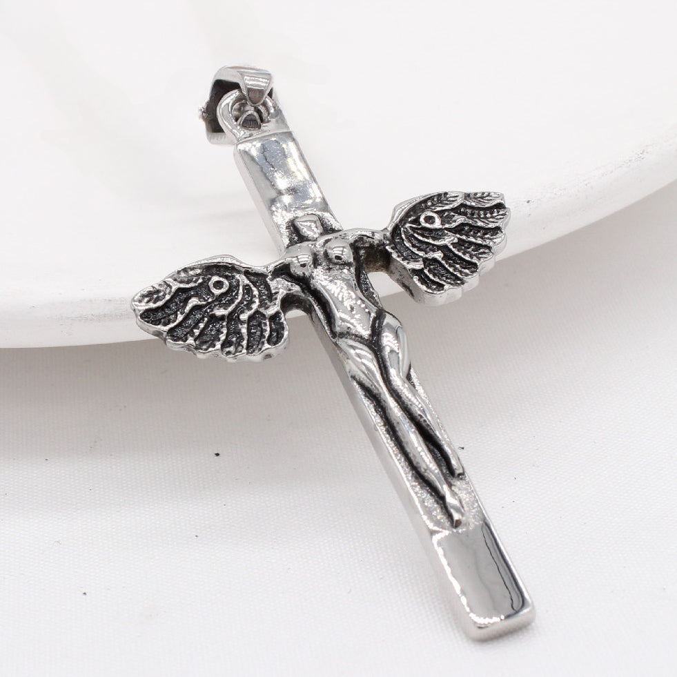 Angel Wings Cross Titanium Steel Pendant for Men