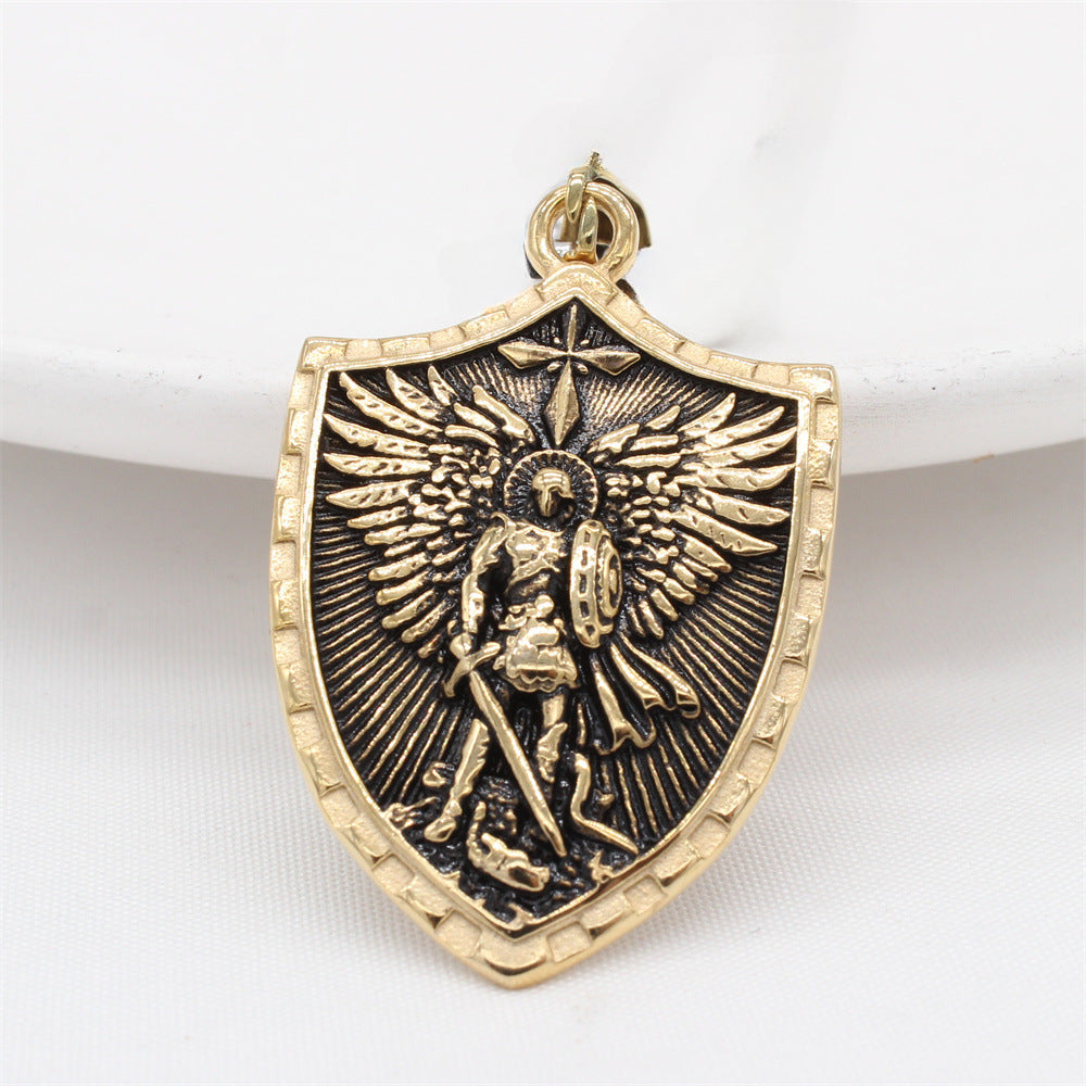 War God Angel Shield Titanium Steel Pendant for Men