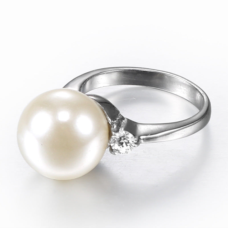 Chic Titanium Steel Pearl Ring for Women - Personalized Versatile Jewelry