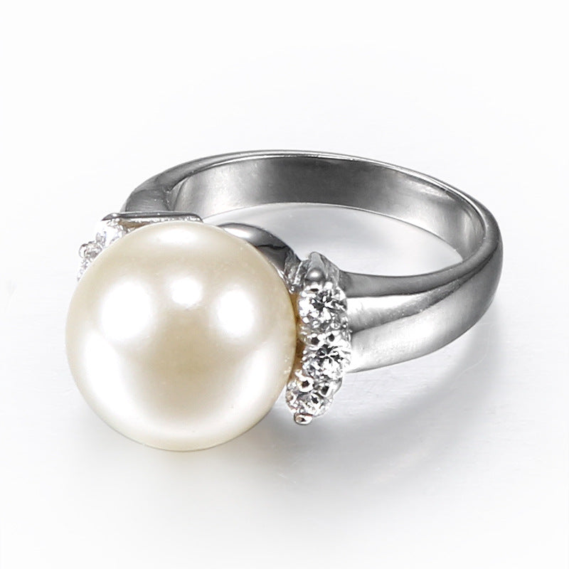 Chic Titanium Steel Pearl Ring for Women - Personalized Versatile Jewelry