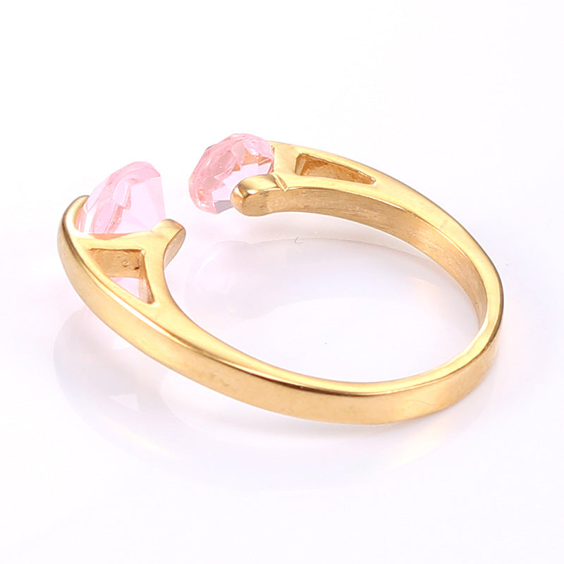 Chic Korean Pink Zircon Open Design Titanium Steel Ring for Women - Minimalist Stainless Steel Jewelry