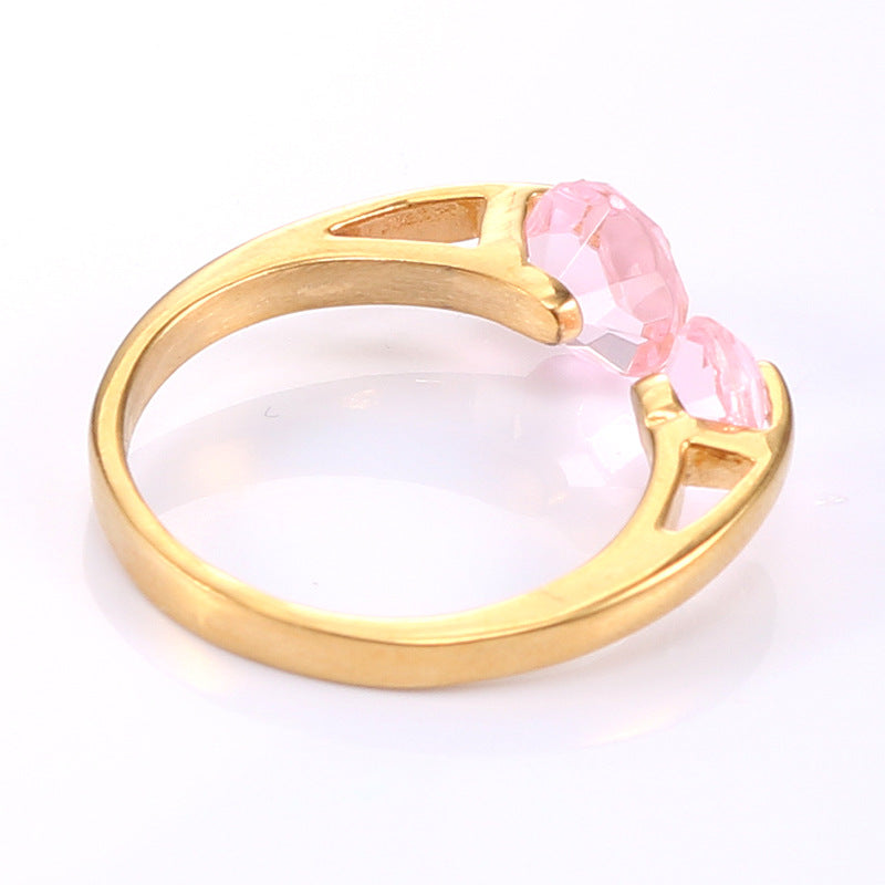 Chic Korean Pink Zircon Open Design Titanium Steel Ring for Women - Minimalist Stainless Steel Jewelry