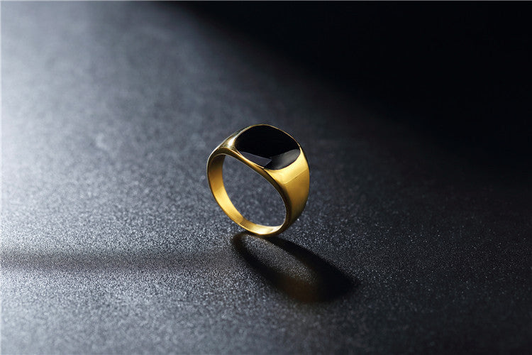 Men's Titanium Steel Ring with Simple Black Drop Oil Drop Glue