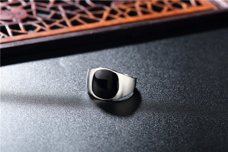 Men's Titanium Steel Ring with Simple Black Drop Oil Drop Glue