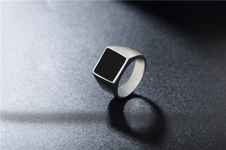 Wholesale Men's Black Gem Titanium Steel Ring for Foreign Trade Jewelry