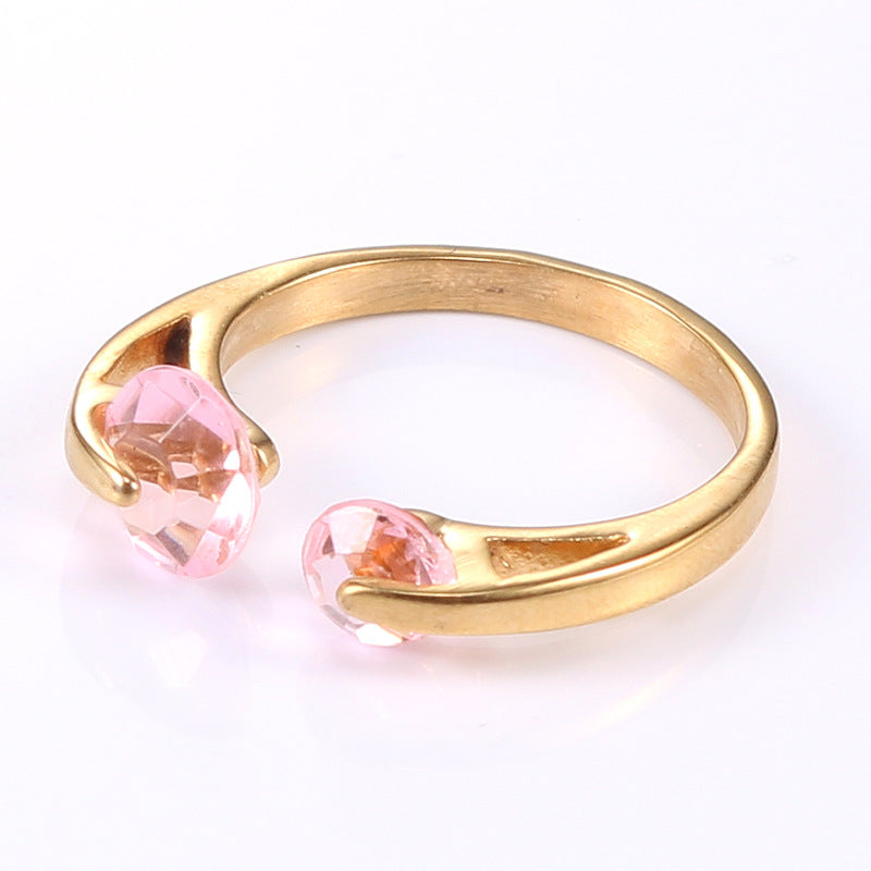 Chic Korean Pink Zircon Open Design Titanium Steel Ring for Women - Minimalist Stainless Steel Jewelry