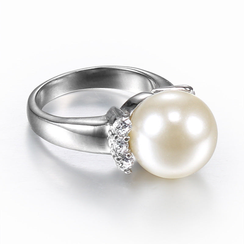 Chic Titanium Steel Pearl Ring for Women - Personalized Versatile Jewelry