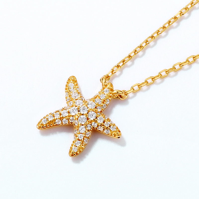 Double Zircon Starfish Adjustable Sterling Silver Necklace