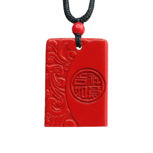 Fortune's Favor Sterling Silver Cinnabar Stone Pendant with Auspicious Ruyi Motif