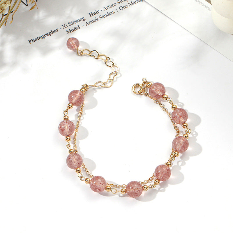 Feminine Pink Crystal Peach Blossom Bracelet with Sterling Silver Accent