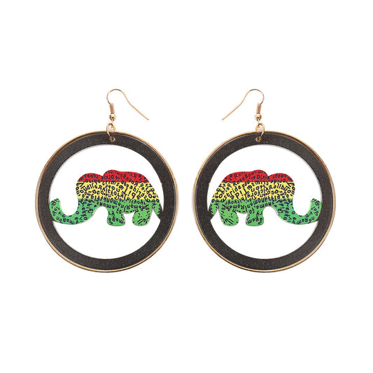 African Map Hollow Wooden Earrings with Metal Needles, Exaggerated Hip-hop Nightclub Style