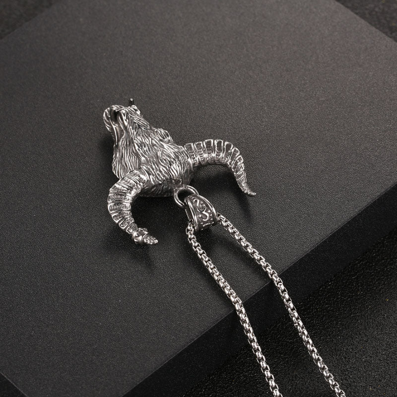 Urban Hip-Hop Men's Titanium Steel Necklace with Custom Bull Horn Pendant