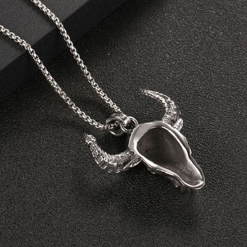 Urban Hip-Hop Men's Titanium Steel Necklace with Custom Bull Horn Pendant