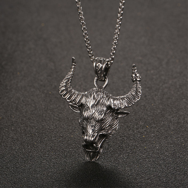 Urban Hip-Hop Men's Titanium Steel Necklace with Custom Bull Horn Pendant