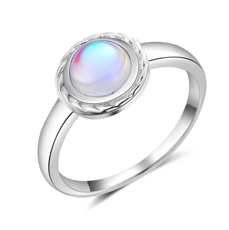 Round Moon Stone Woven Edge Sterling Silver Ring