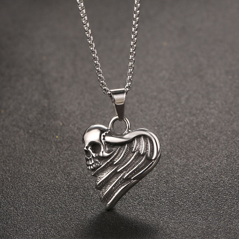 Trendy Men's Titanium Steel Skull Heart Pendant Necklace - Versatile Sweater Chain