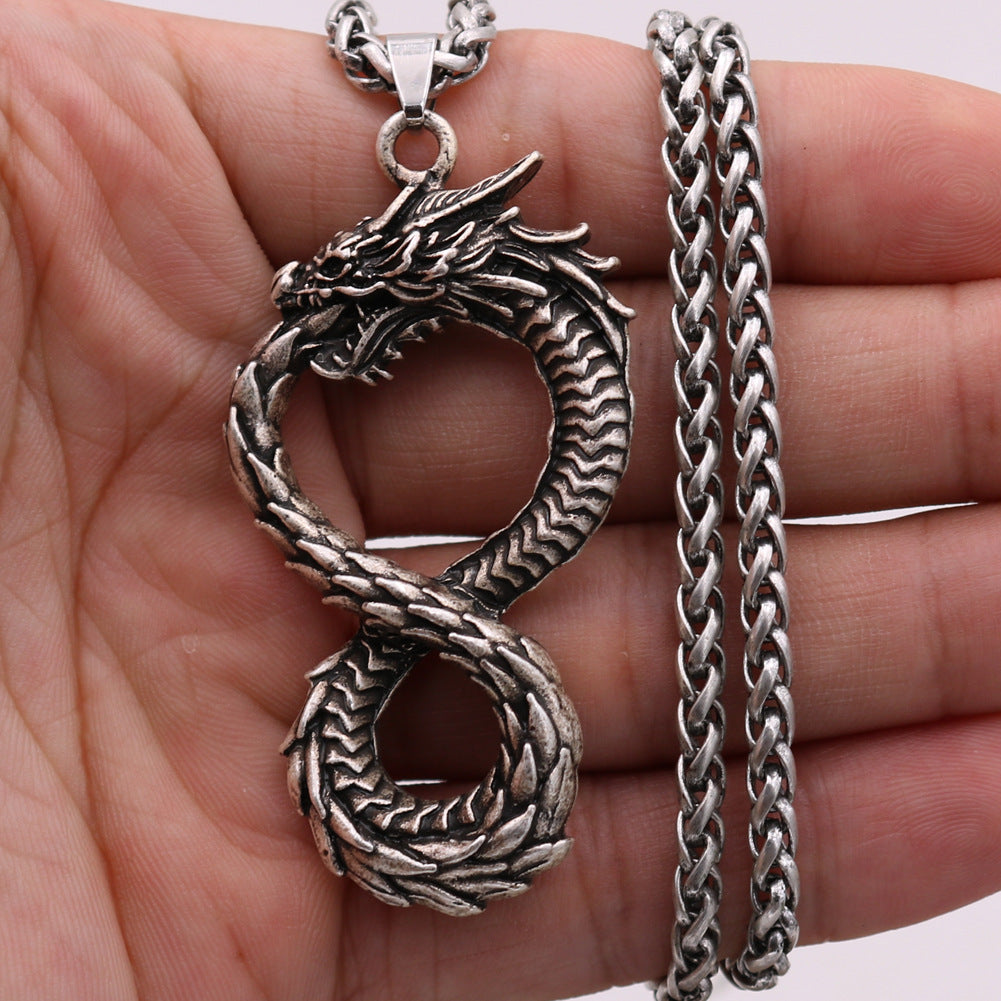 Viking Odin Dragon Necklace - Retro Silver Alloy Pendant for Men