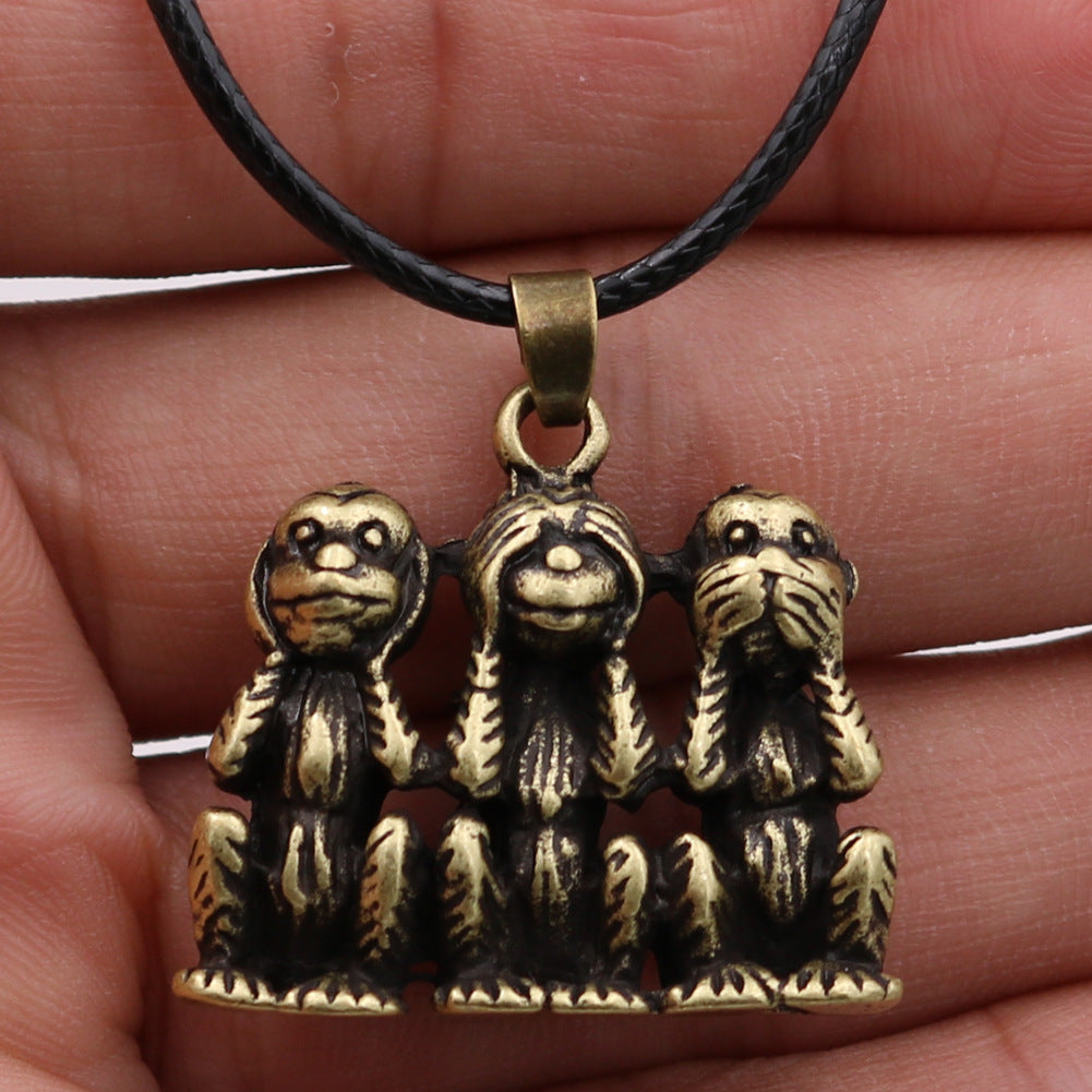 Monkey Wukong Trio Retro Metal Necklace from Planderful's Norse Legacy