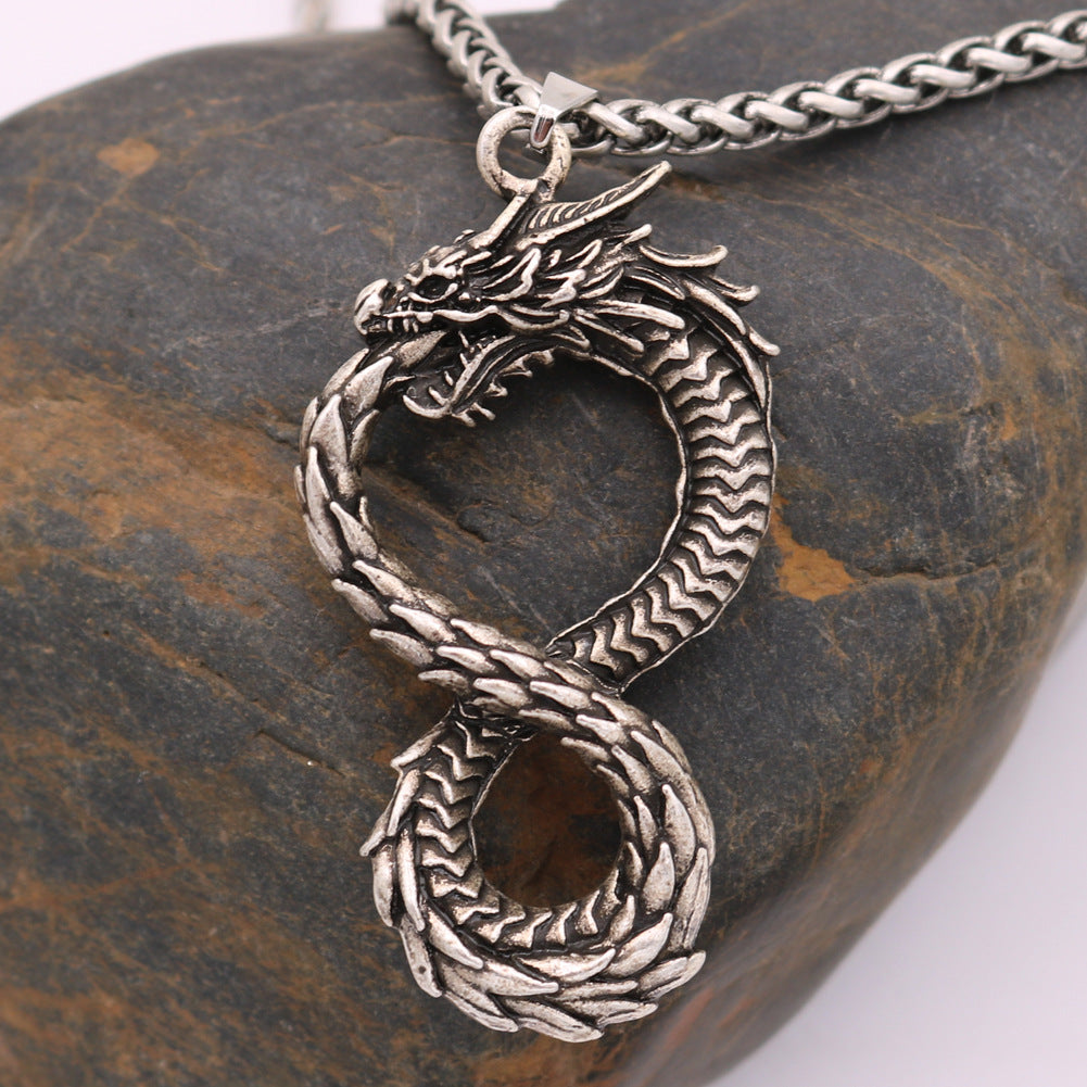 Viking Odin Dragon Necklace - Retro Silver Alloy Pendant for Men