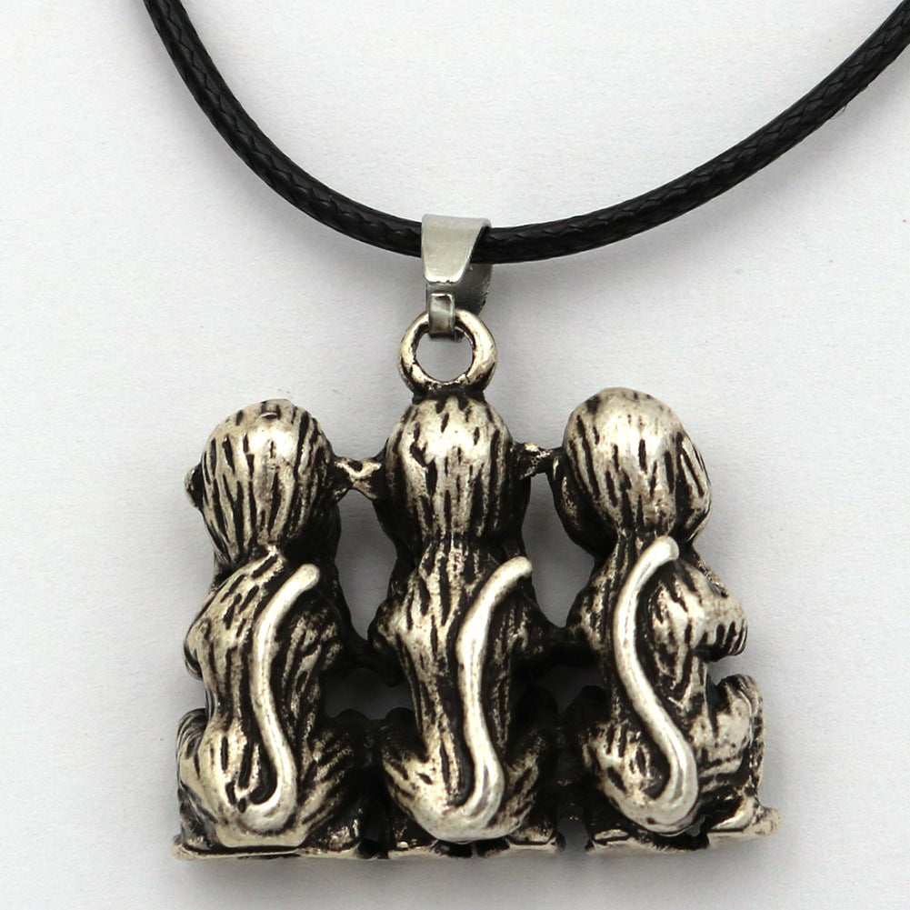 Monkey Wukong Trio Retro Metal Necklace from Planderful's Norse Legacy