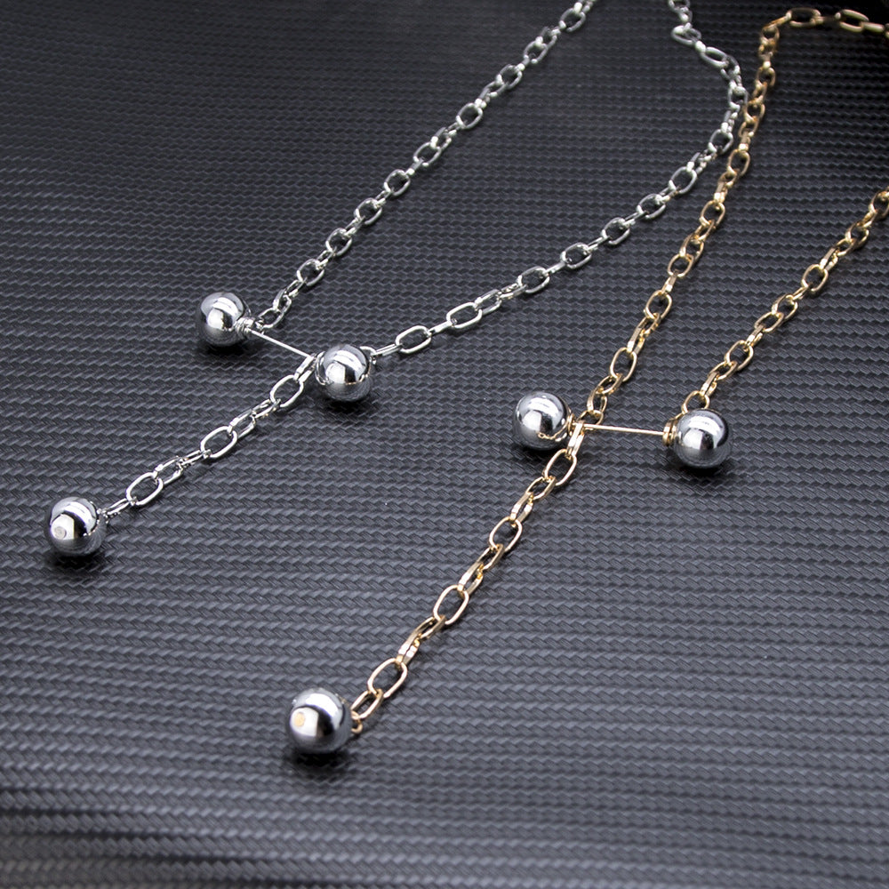 Fishbone Chain Dumbbell Necklace with Pearl Pendant