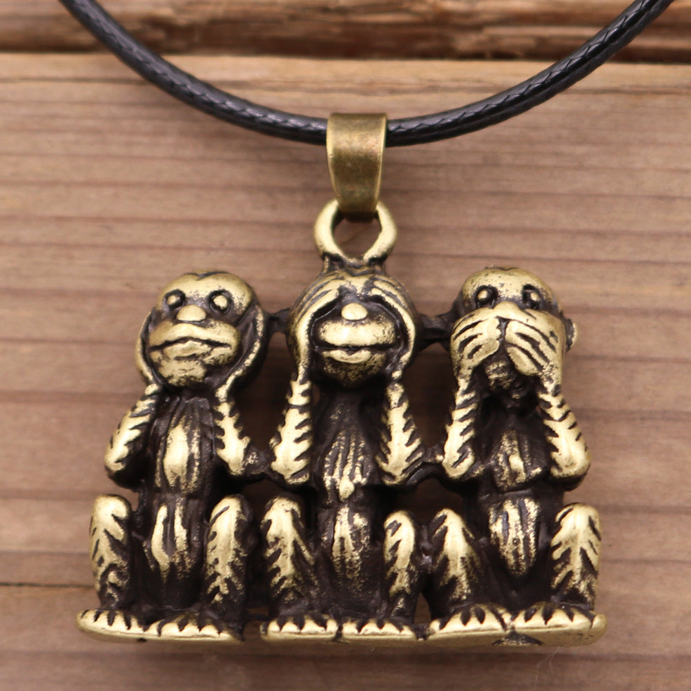 Monkey Wukong Trio Retro Metal Necklace from Planderful's Norse Legacy