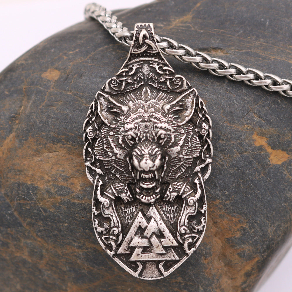 Nordic Viking Wolf Necklace - Antique Silver Pendant with Double-sided Wolf Claw