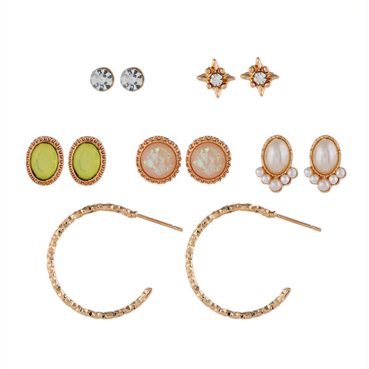 Fashion Fusion Earring Set with Cat's Eye Stone and Diamond Pearls