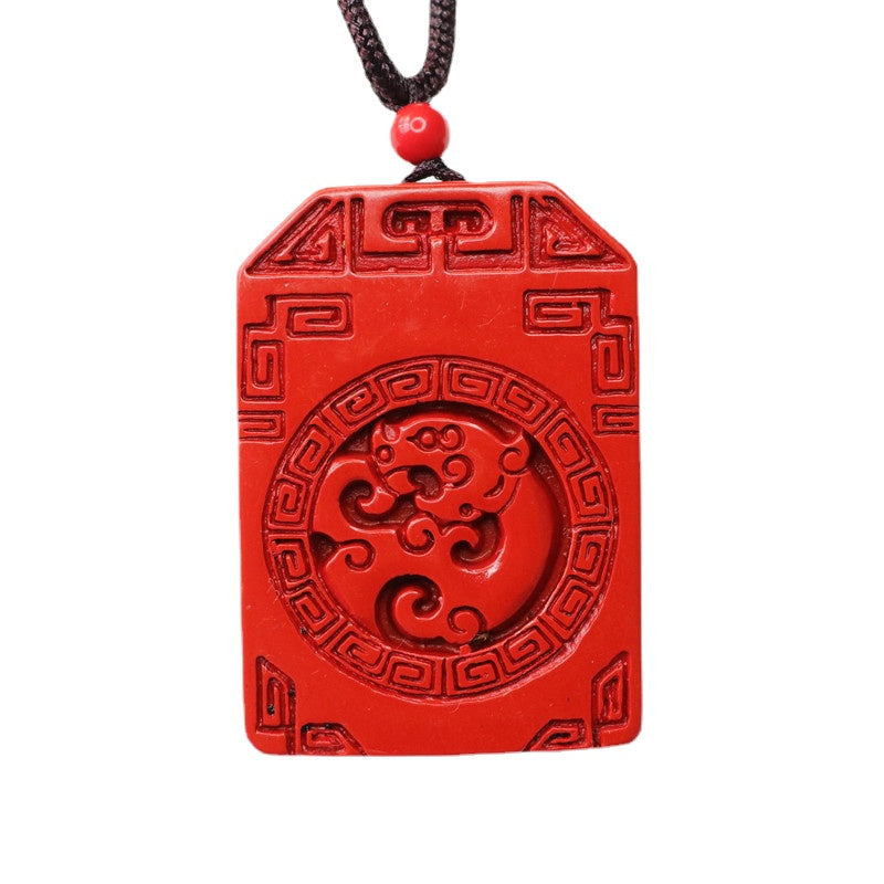 Dragon Brand Cinnabar Pendant with Vermilion Sand Antique Aesthetic