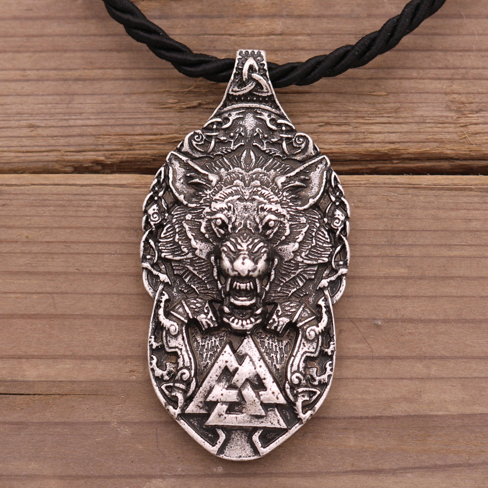 Nordic Viking Wolf Necklace - Antique Silver Pendant with Double-sided Wolf Claw