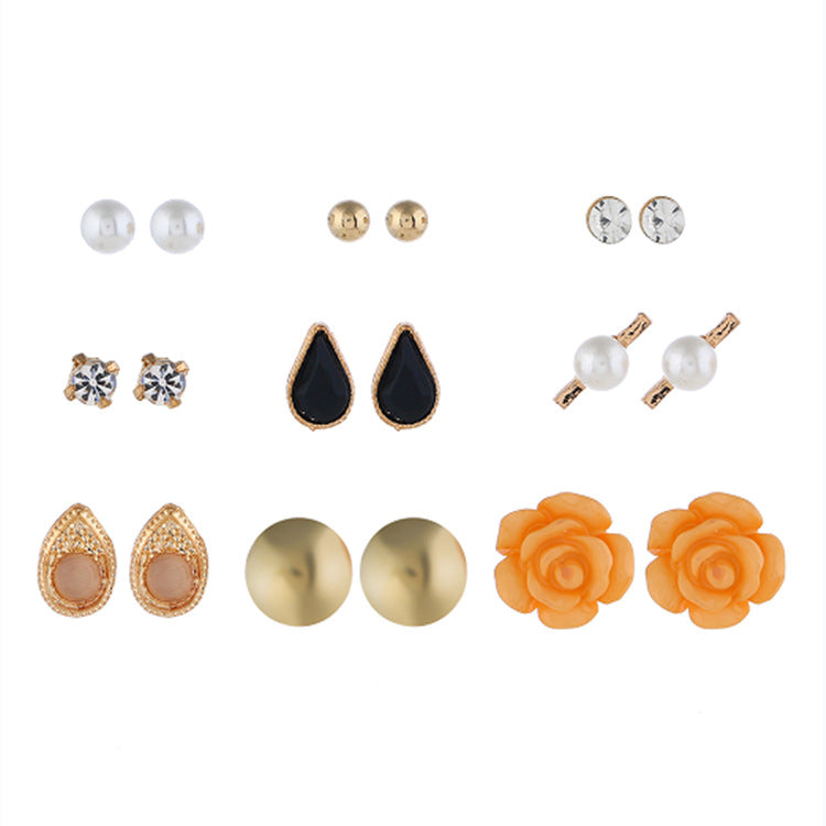 Fashion Fusion Earring Set with Cat's Eye Stone and Diamond Pearls