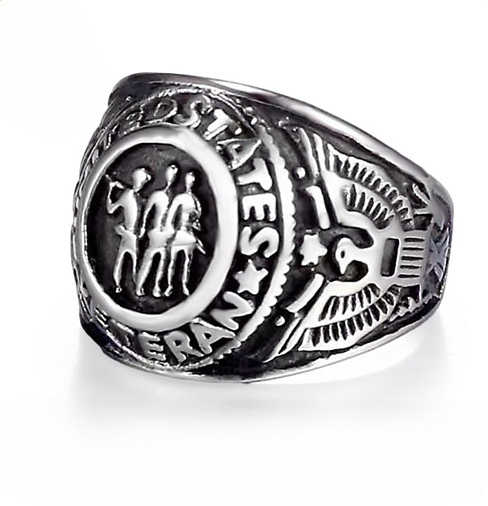 Vintage Military-Inspired Titanium Steel Men's Ring - Customizable Stainless Steel Jewelry for Men