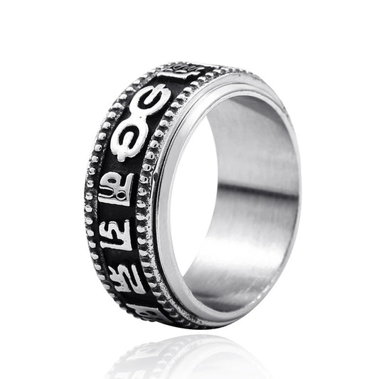 Personalized Men's Titanium Steel Rotating Mantra Ring - Ethnic Style Jewelry Wholesale