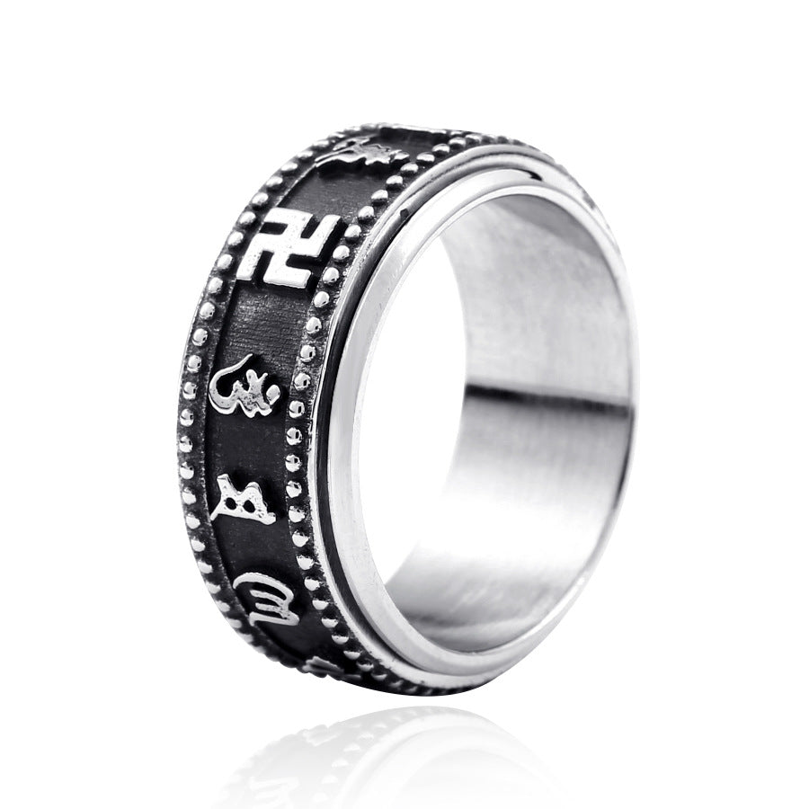 Personalized Men's Titanium Steel Rotating Mantra Ring - Ethnic Style Jewelry Wholesale