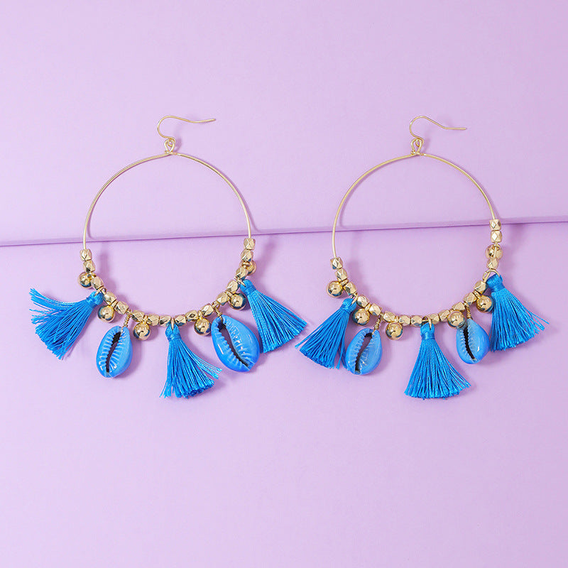 European and American Influence: Ethnic Seashell Tassel Earrings for Women